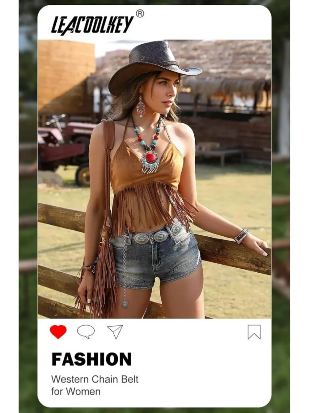 Turquoise Concho Chain Waist Belt - Adjustable Silver Western Cowgirl Style